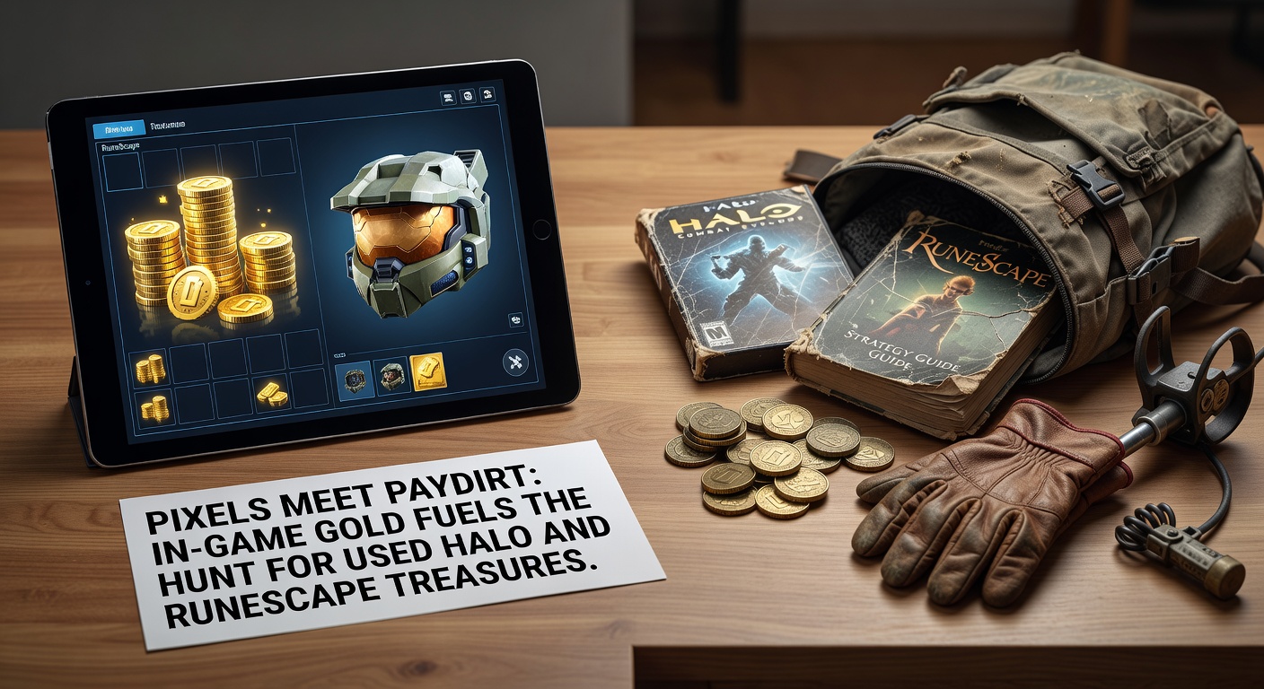 Close-up of a Halo Infinite multiplayer lobby with custom Spartan armor and RuneScape gold icons overlaid, highlighting traded assets