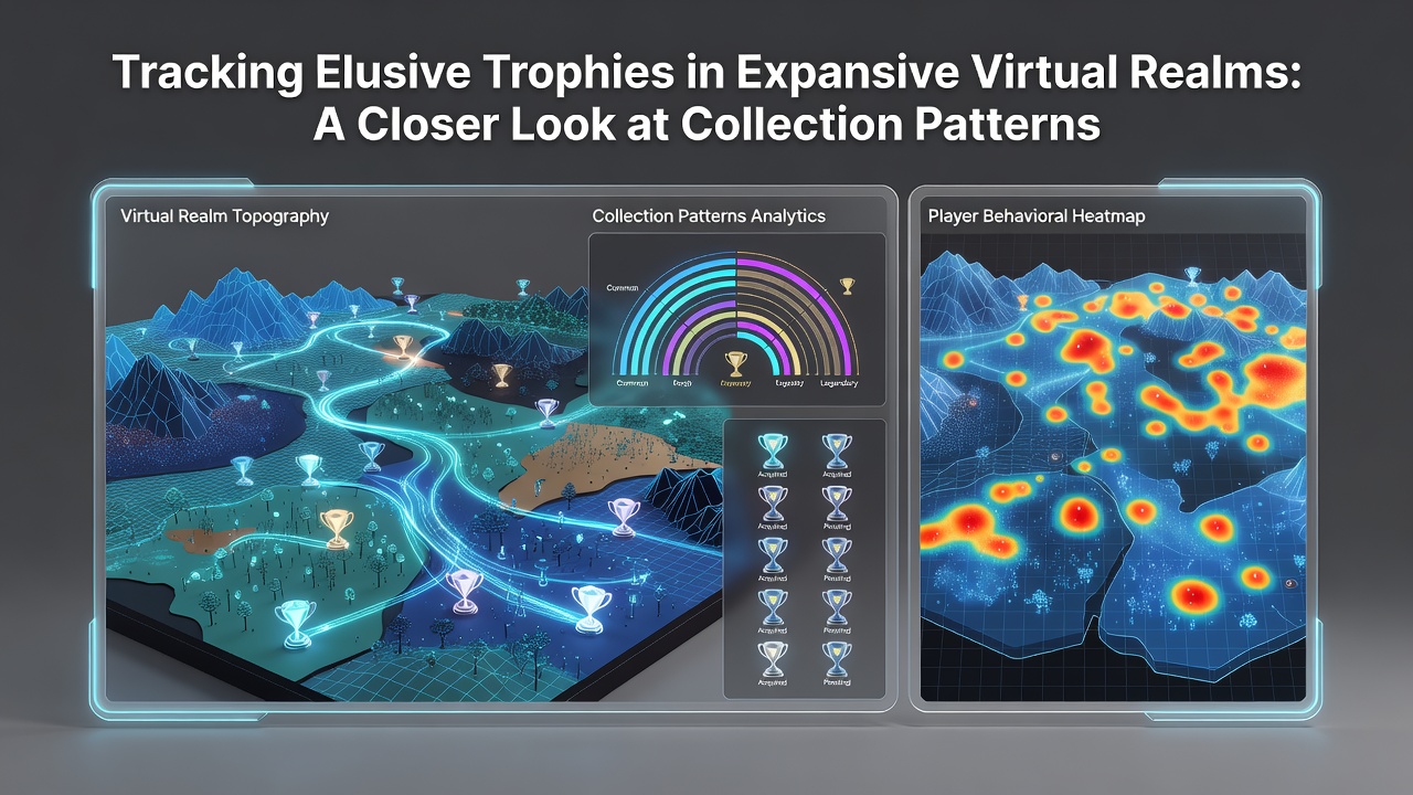 Detailed map overlays and progress trackers used by players to locate rare trophies in expansive game worlds